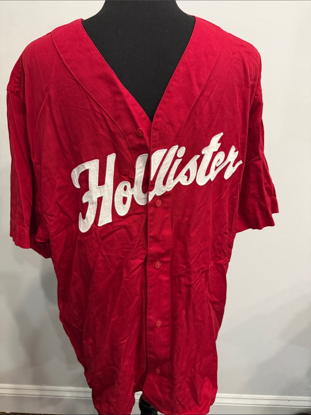 Hollister Red Button-Up Jersey with White Script